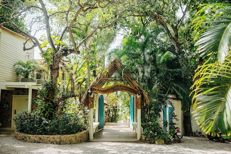 Entrée de l’hébergement. Tranquilseas Eco Lodge & Dive Center