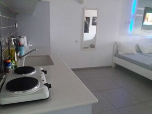 Tradisjonell leilighet | Eget kjøkken | Kjøleskap, mikrobølgeovn, kokeplater og vannkoker