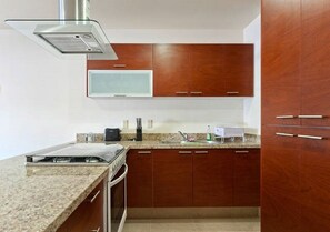 Deluxe Apartment, Accessible, City View | Private kitchen | Full-size fridge, microwave, oven, dishwasher