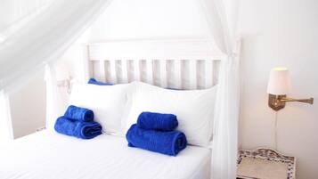 1 bedroom, desk, free wired Internet, bed sheets