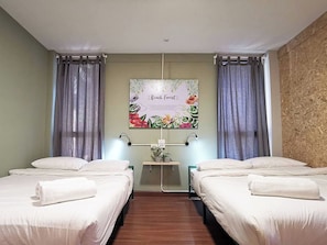 Family Room, 2 Queen Beds | Blackout drapes, iron/ironing board, free WiFi, bed sheets