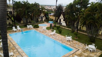 Indoor pool, outdoor pool, sun loungers