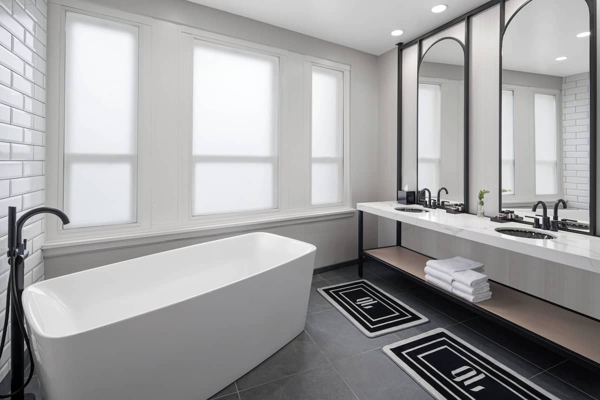 shower, rainfall showerhead, designer toiletries, hair dryer