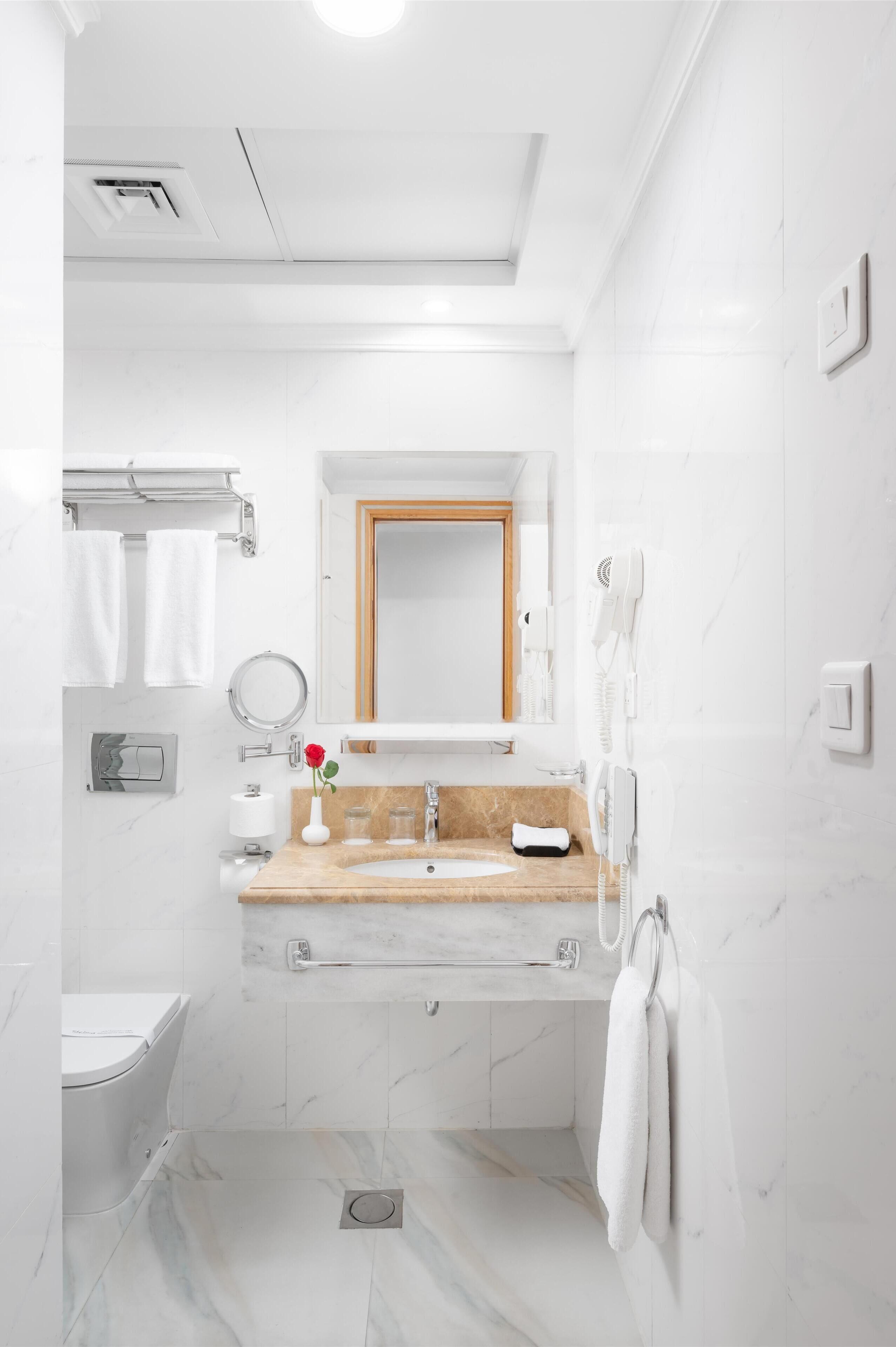 shower, eco-friendly toiletries, hair dryer, bathrobes