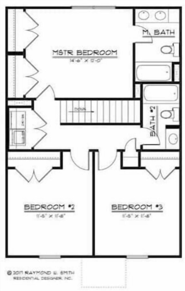 Un plan d’étage d’un hôtel comprenant deux chambres, une chambre principale, une salle de bain et une kitchenette.