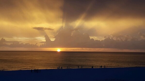 On the beach, beach umbrellas, beach towels