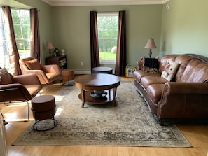 Smart TV, fireplace, books, printers