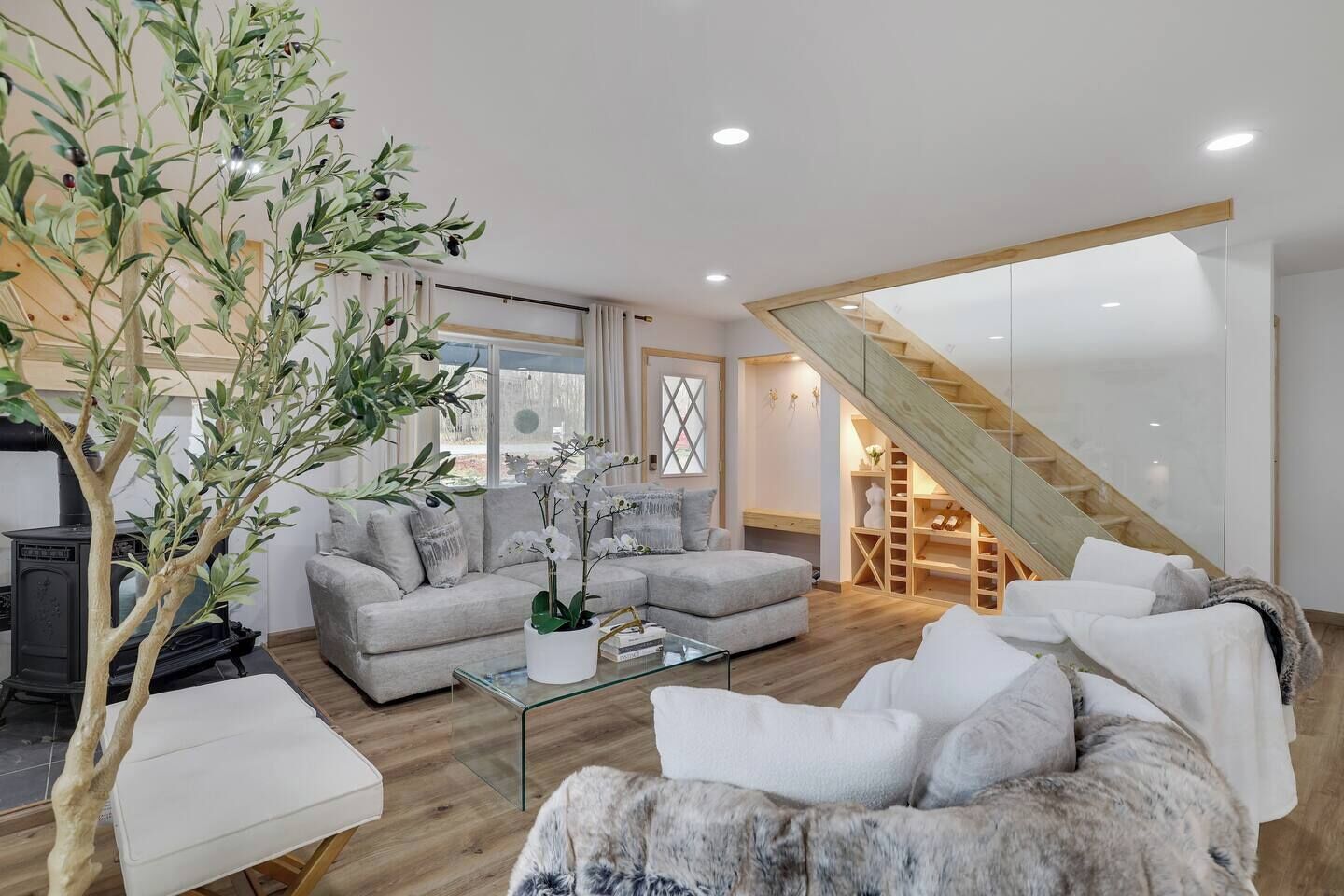 Smart TV, fireplace, video games, DVD player