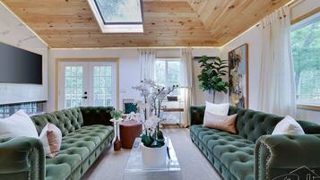 Smart TV, fireplace, video games, DVD player