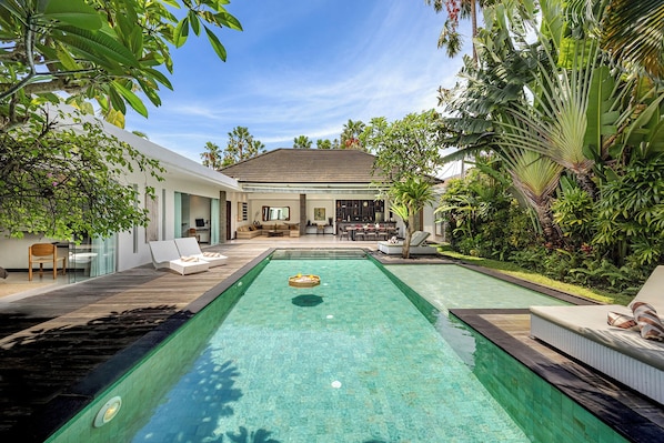Outdoor pool, sun loungers