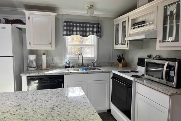 Frigorífico, microondas, horno y placa de cocina