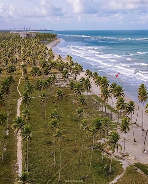 Na praia, espreguiçadeiras