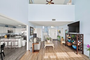 Smart TV, fireplace, video games, DVD player