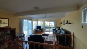 TV, fireplace, DVD player, books