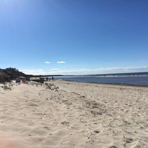 Beach nearby, sun loungers
