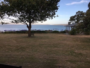 View from the verandah. That's "The Neck" of Bruny Island in the distance. 