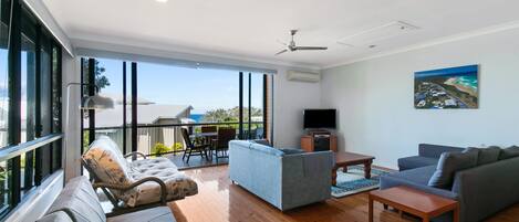 Smart TV, DVD player, books, video library