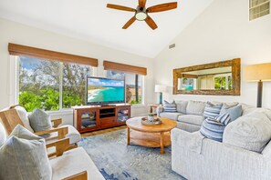 Smart TV - Luxury Condo In Poipu Beach, Central Air Conditioning, Pools and Mountain Views (Koloa)