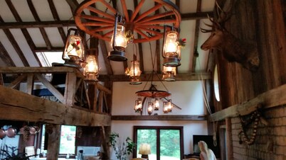 By Manchester, VT-Circa 1840 Hand Hewn Barn on private pond close to skiing.