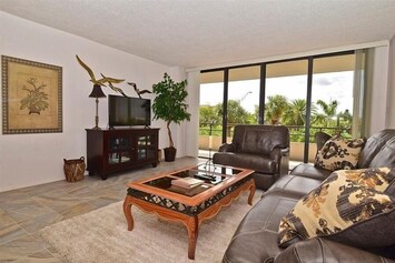 Living room opens to balcony