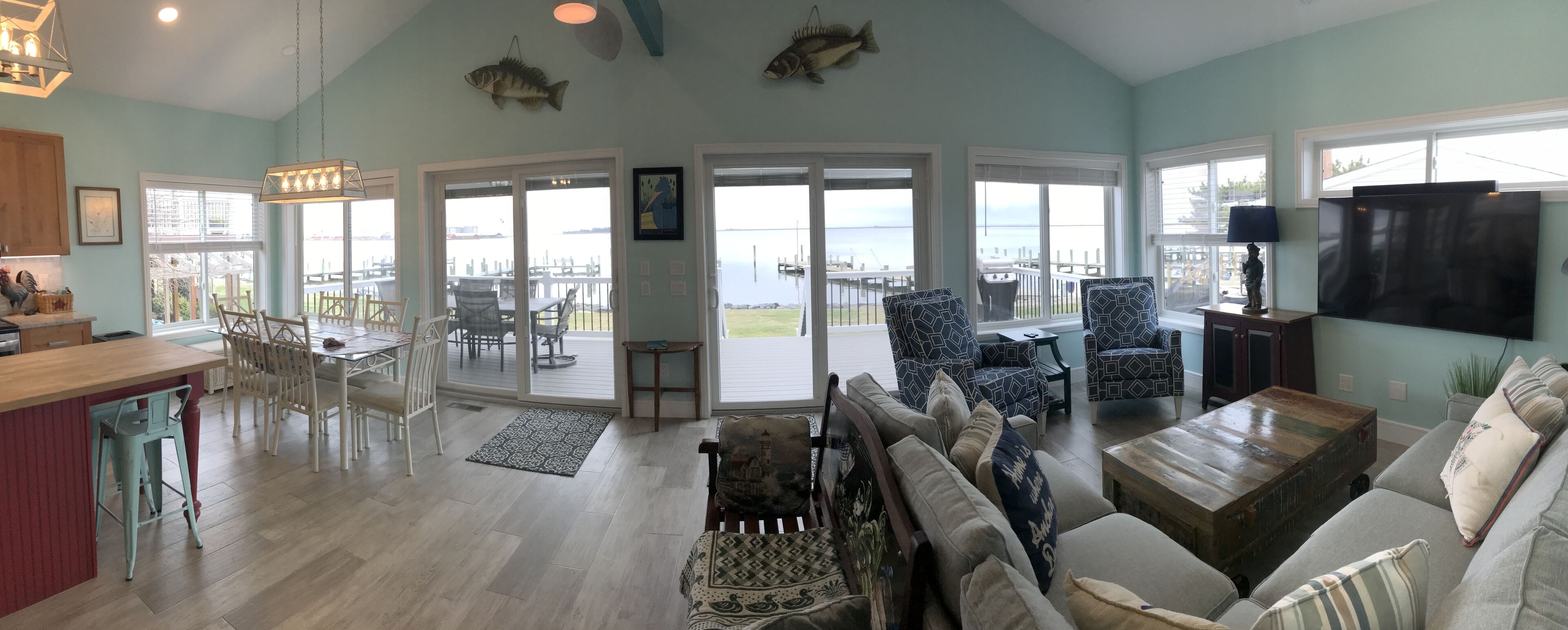 Panoramic picture shows views to water