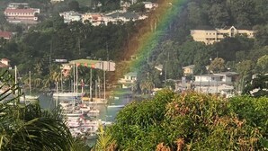 A coastal town with a marina, buildings, and lush greenery. - The WINDWARD -  Nearby world class marina and great terrace views (Belmont)
