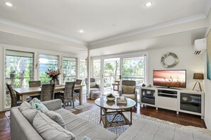 Smart TV, DVD player, books, video library