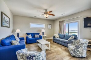 TV, DVD player, table football, books - Sandy Paws and Feet: Pet Friendly Oceanfront House with Game Room and Pool (NORTH MYRTLE BEACH)