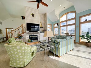 Smart TV, fireplace, DVD player, video library