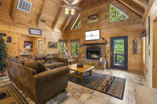 Een televisie, een open haard en een dvd-speler