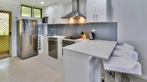 Fridge, microwave, dishwasher, toaster