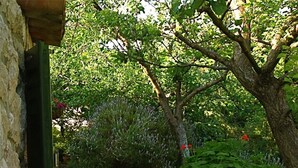 A stone pathway leading to a garden with various plants and flowers. - Cozy Pet-Friendly 1BR Apartment for 3 (Veli Lošinj)