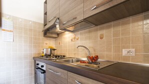 Una cocina moderna con estufa a gas, pileta de acero inoxidable y armarios de madera.