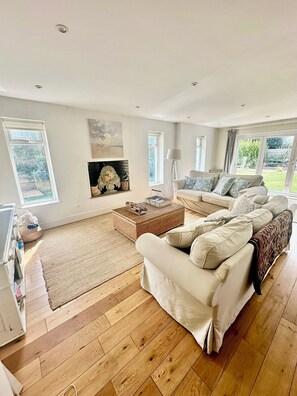 Smart-tv, pejs, dvd-afspiller, bøger