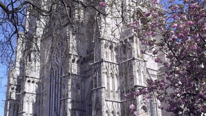 A Gothic-style cathedral with intricate stonework and a large arched entrance. - York city centre apartment, North Yorkshire, England (York)