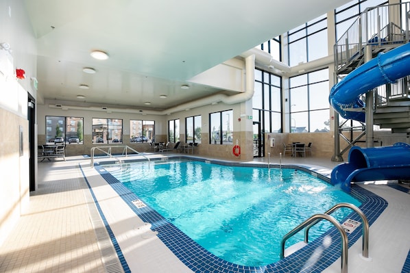 Indoor pool, open 9:00 AM to 10:00 PM, sun loungers