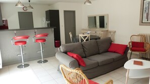 Una Smart TV, un reproductor de DVD, libros, una videoteca