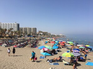 Beach nearby, sun loungers