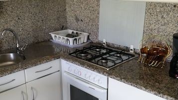 Frigorífico, microondas, horno y placa de cocina