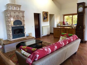 Smart TV, fireplace, ping pong, books