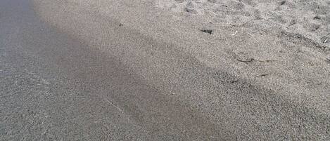 Nær stranden, solsenger og strandhåndklær