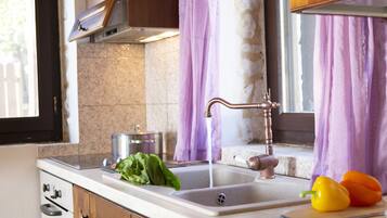 Fridge, microwave, oven, coffee/tea maker