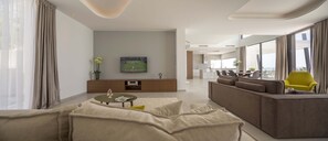 Smart TV, fireplace, video games, stereo