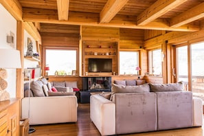 Smart TV, fireplace, DVD player, books