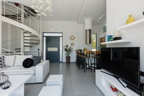 Smart TV, video game console, ping pong, books