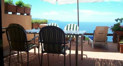 House with large terrace overlooking the sea, swimming pool, solarium, bathing establishment.