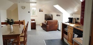 TV, DVD player, books, video library