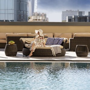 Outdoor pool, pool umbrellas