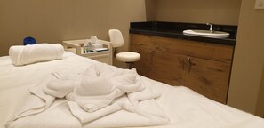 Sauna, steam room, hot stone massages, deep-tissue massages