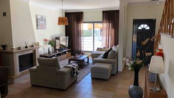 TV, fireplace, table tennis